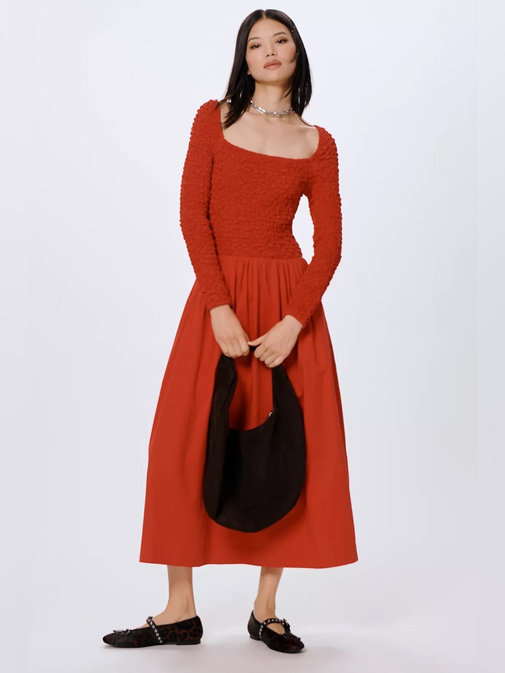 Damson Madder Malinda Smocked Cotton Long Sleeve Midi Dress NWT